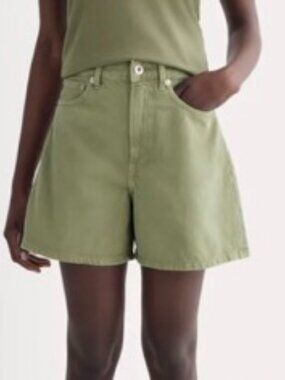 Everlane The A-Line Denim Short Size 30 Neutral Oil Green High Rise 5-Pocket